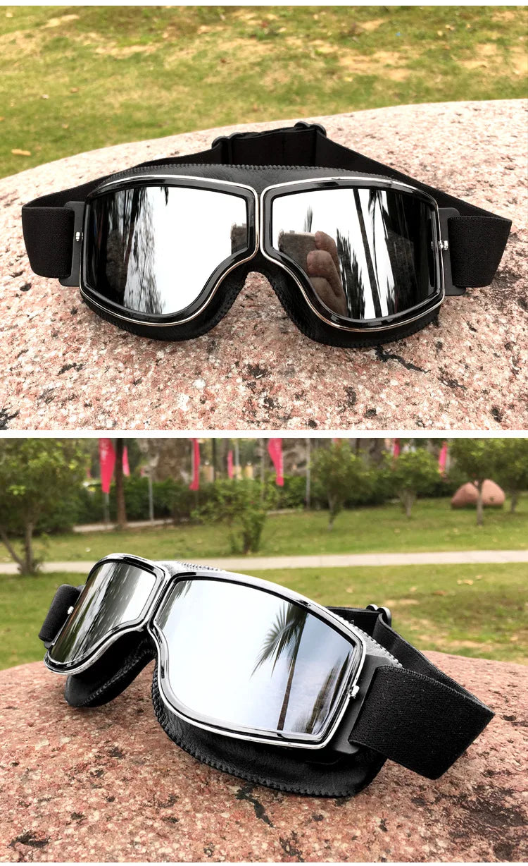 Best Selling Vintage Goggles Motorcycle Leather Goggles Glasses Cruiser Folding Goggles Newest Sunglasses Motocross Safety