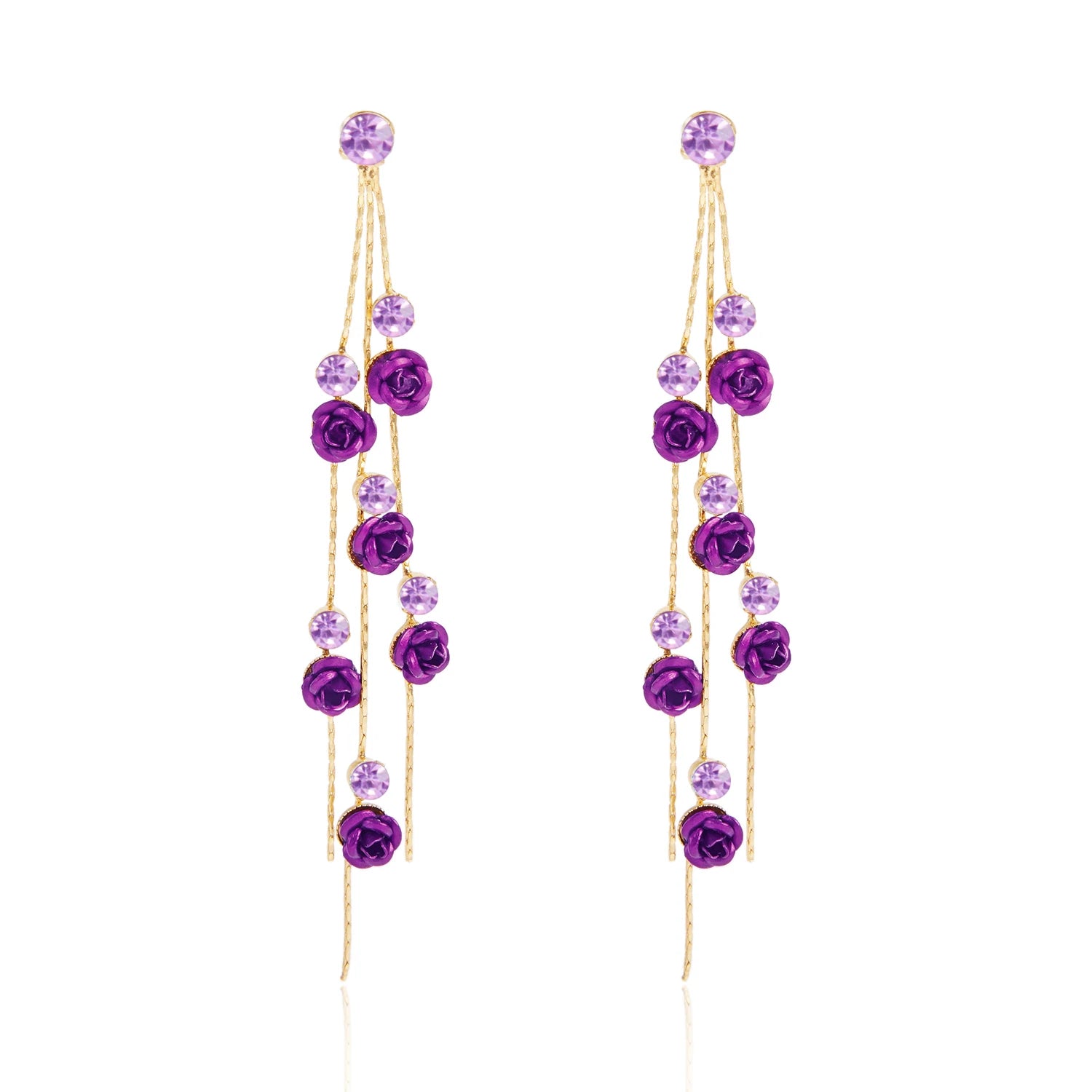 Classic Wine Red Flowers Tassel Earrings For Women