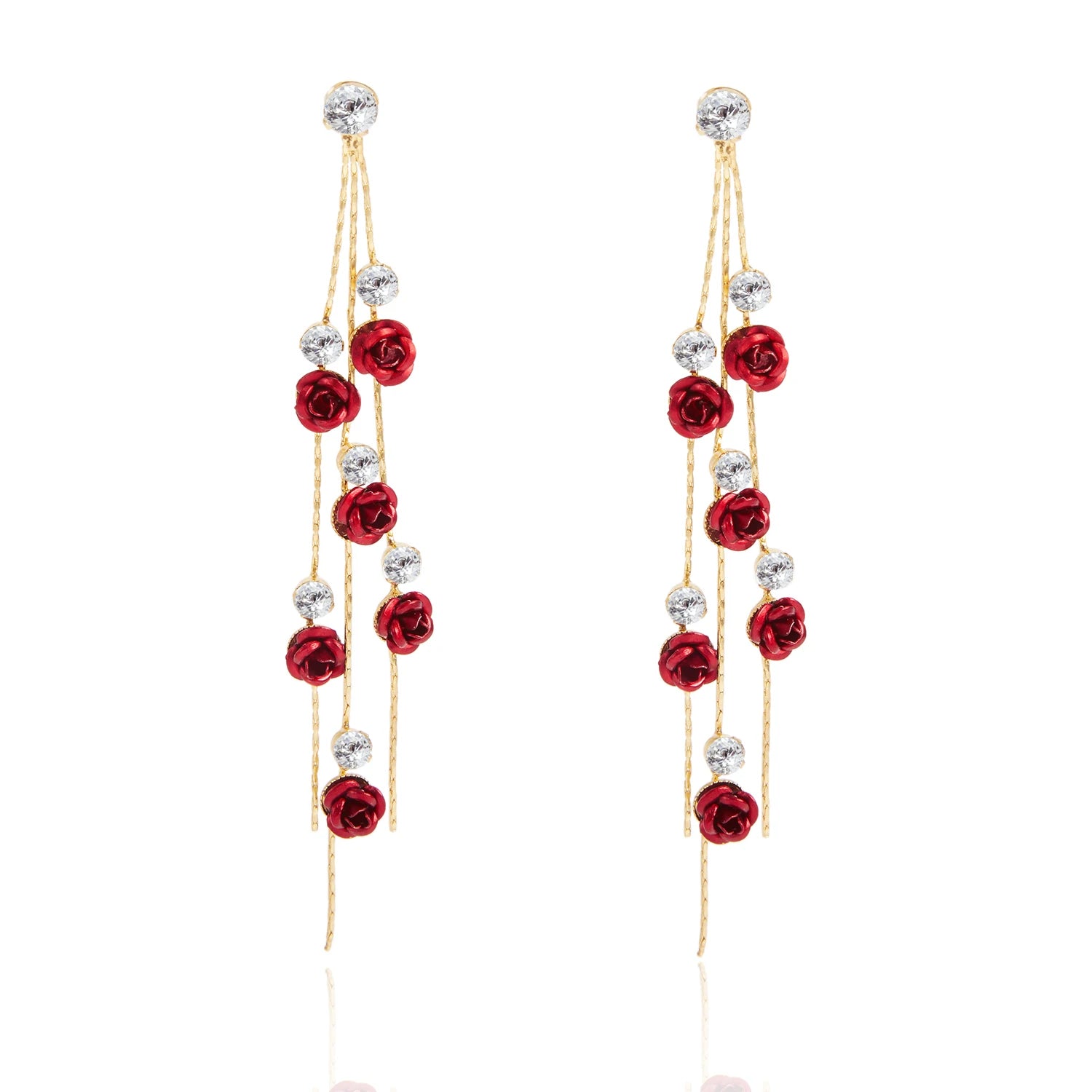Classic Wine Red Flowers Tassel Earrings For Women