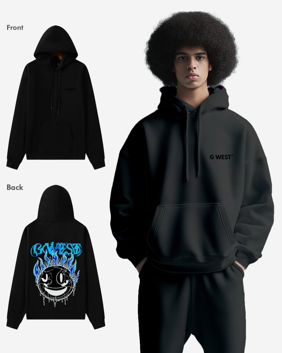 G West Mens Aqua Smile Oversize Hoodie